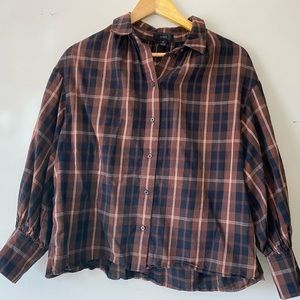 J. Crew Women Brown Plaid Long Sleeve Button Up